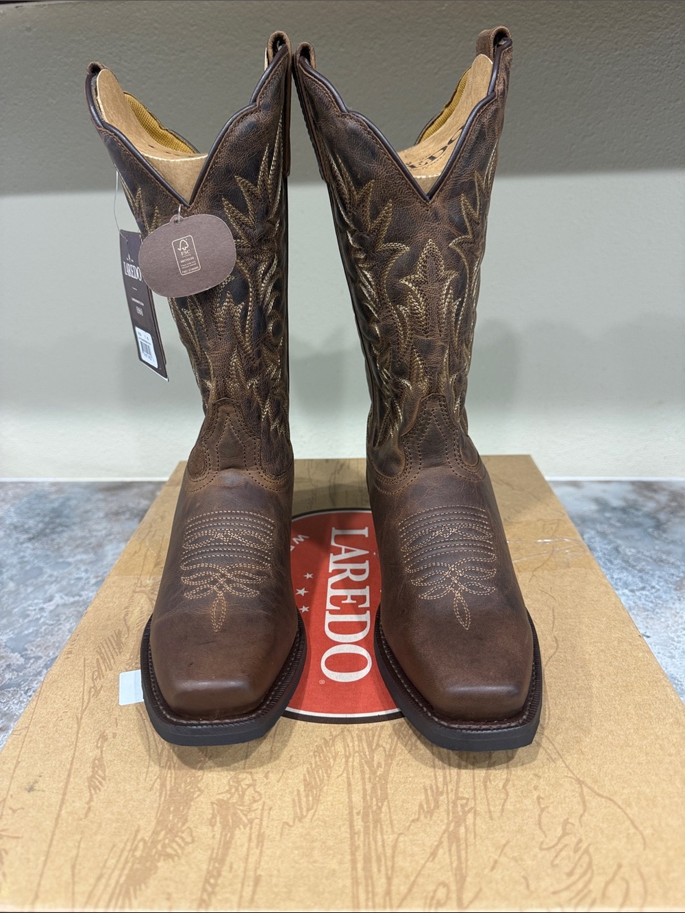 Laredo Brown Embroidered Western Heel Boots